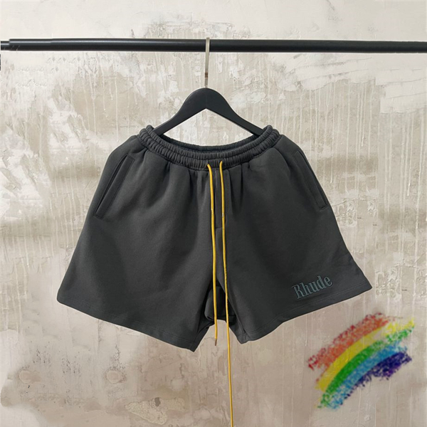 

2021ss embroidery rhude shorts men women 11 quality vintage rhude shorts heavy fabric high street solid breeches, White;black
