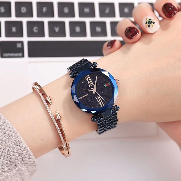 

wristwatch women's high grade waterproof steel band star watch, Slivery;brown