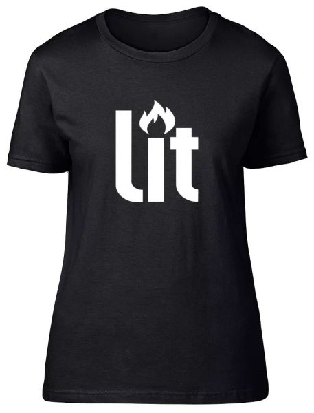 

Lit Womens Ladies Fitted T-Shirt, White;black