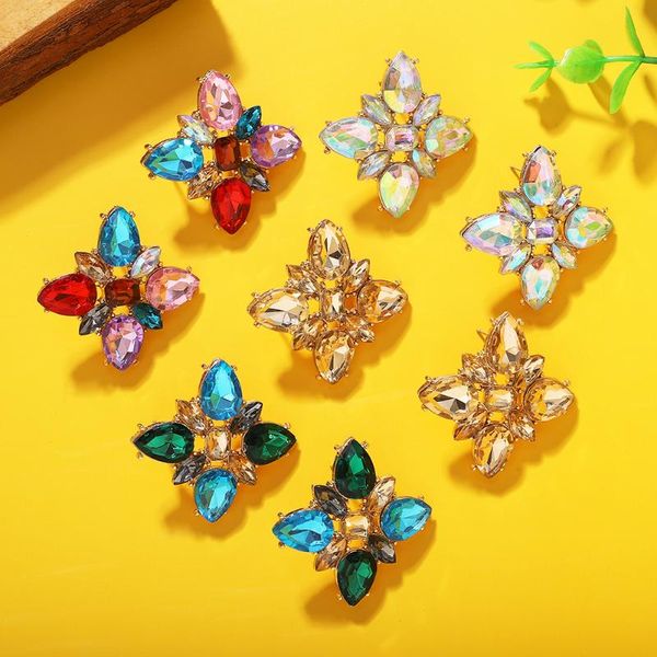 

stud dvacaman 2021 spring summer colorful flower crystal earrings for women fashion cute rhinestone statement wholesale, Golden;silver