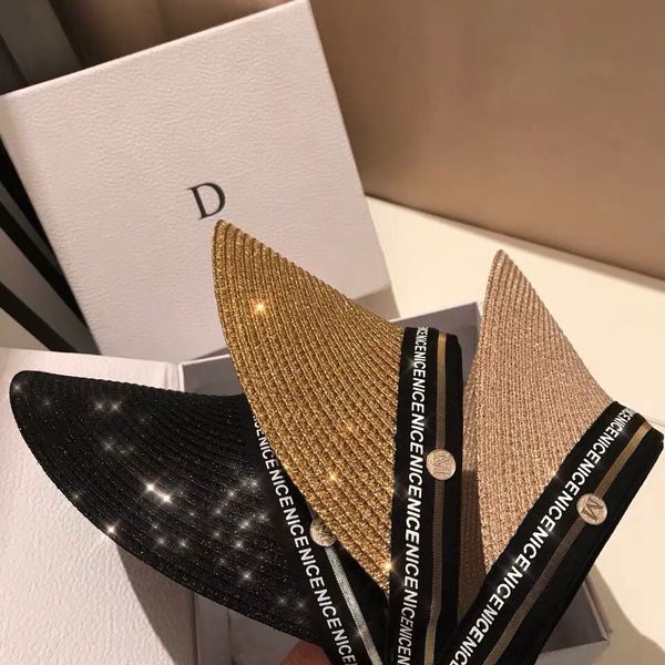 

summer fine braided straw cap fashion hat, Black;white