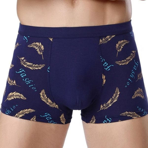 

underpants men's printed mid-waist comfortable soft breathable letter feather pattern boxer shorts fashion mens underwear cotton, Black;white