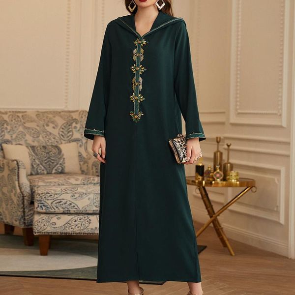 

ethnic clothing autumn 2021 fashion women dress solid color beading webbing hooded long sleeve temperament casual ladies robe, Red