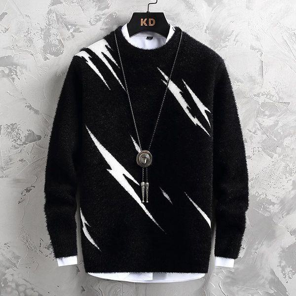 

men's sweaters 2021 personality jacquard round neck sweater teenagers thick fashion base knitted, White;black