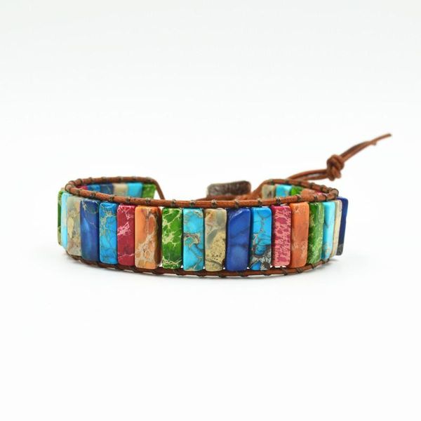 

beaded, strands boho bracelet beaded tube shape natural leather wrap cuff semi precious stone couples bracelets creative gifts, Black