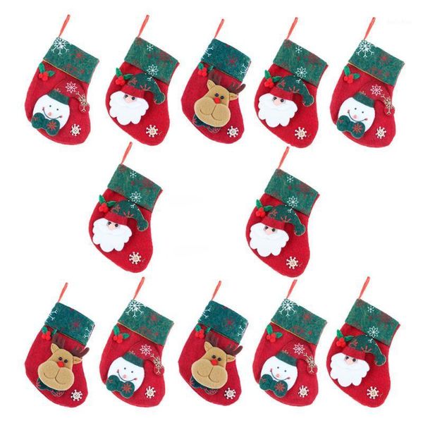 

christmas decorations 12pcs stocking bag sock pendant set decoration gifts pouch (red green)