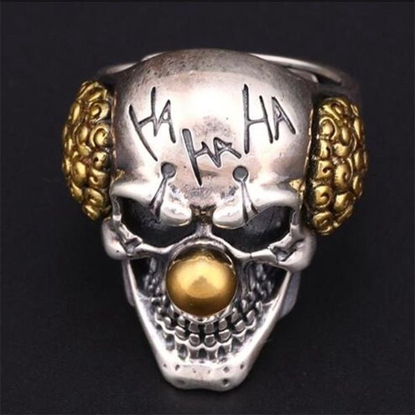 

cluster rings fashion men and women universal ring exquisite retro punk clown skull golden nose party birthday gift jewelry wholesale, Golden;silver