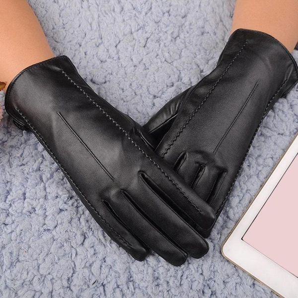 

five fingers gloves women black winter mittens keep warm screen windproof driving guantes autumn pu leather business, Blue;gray