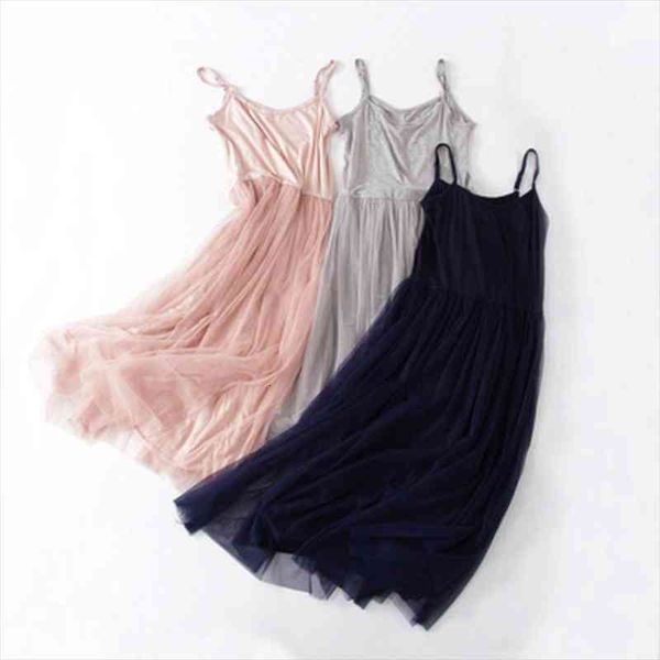 

women sleeveless mesh patchwork basic spaghetti strap dress for women spring autumn tulle elastic lace vest dress female, Black;gray