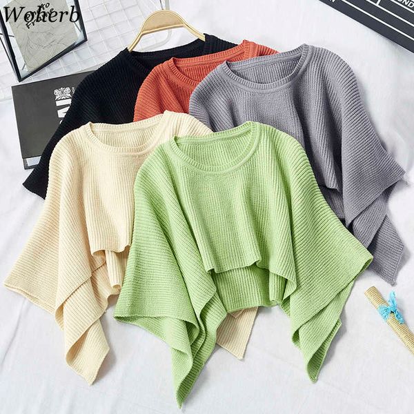 Woherb outono tricotada camisola mulheres senhoras moda poncho capa solta xaill 2020 casual sólido colhido capa sueter mujer x0721