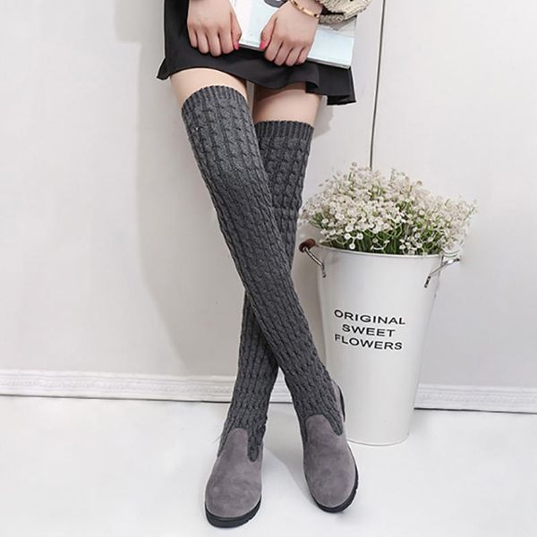 

boots sock women high heels elastic knitting over the knee fashion black platform shoes thigh