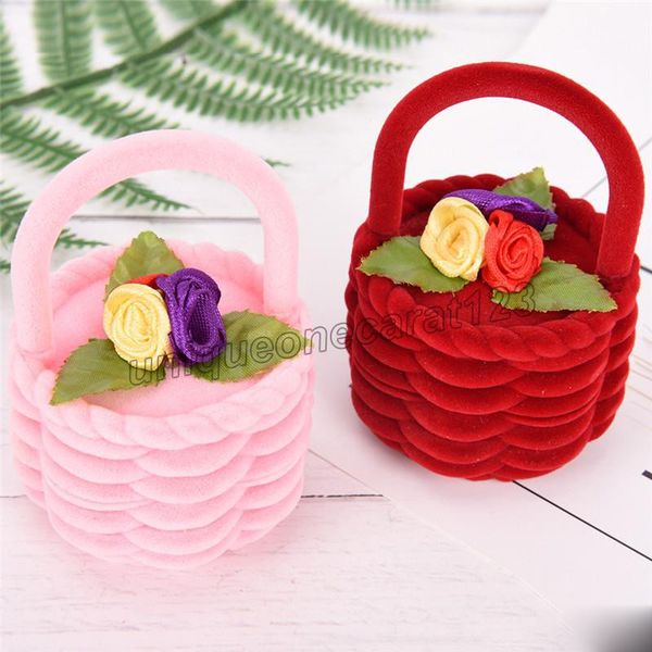 

women jewelry box rose flower basket design finger ring boxes earring display storage packaging cases wedding decoration jewelry organize, Black;white