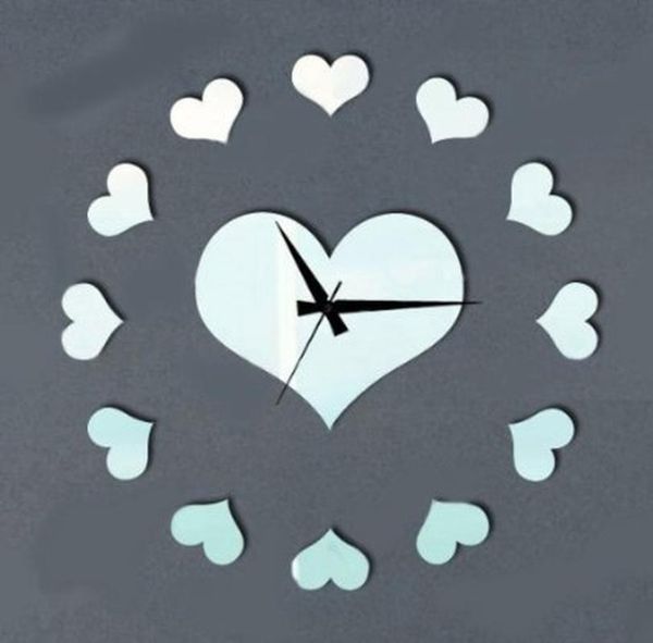 

wall clocks art creative sticker love hearts 3d crystal mirror clock pow guess watch quartz wanduhr mural decor