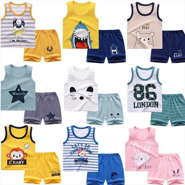

kids clothes outfits cartoon toddler boys vest baby set short sleeve clothing children girls boy sets t shirt shorts, White