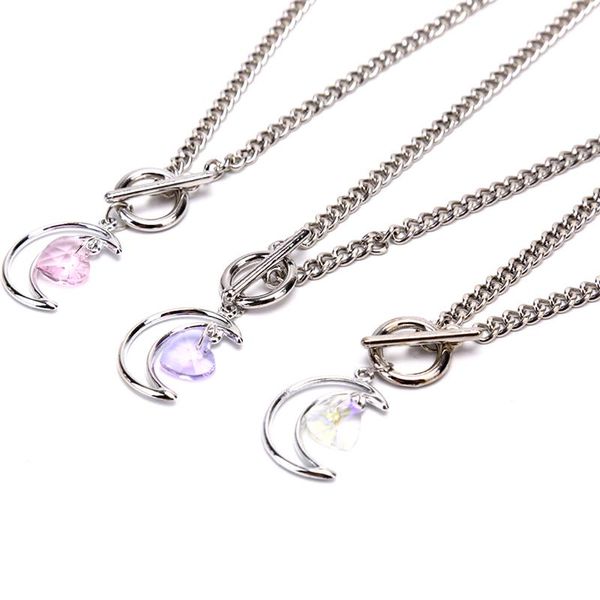 

fashion hollow moon crystal heart clavicle chain necklace choker jewelry gift chains, Silver