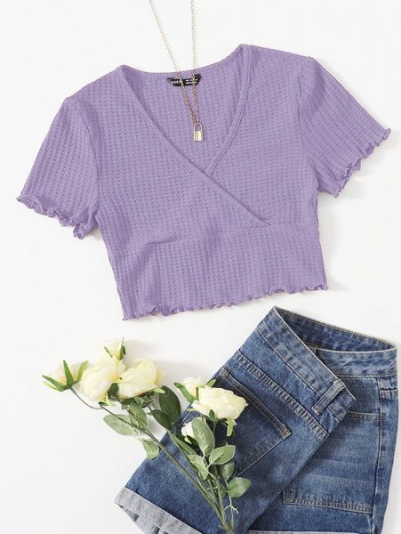 

surplice neck lettuce trim tee c5mf#, White