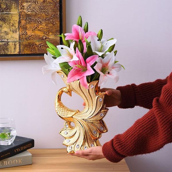 

vases european style gold ceramic vase artificial flower tv cabinet living room ornaments peacock home decoration accessories