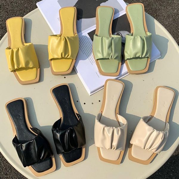 

summer external wear fashion slippers woman block high heels folds design sweet style lady prom shoes, Black