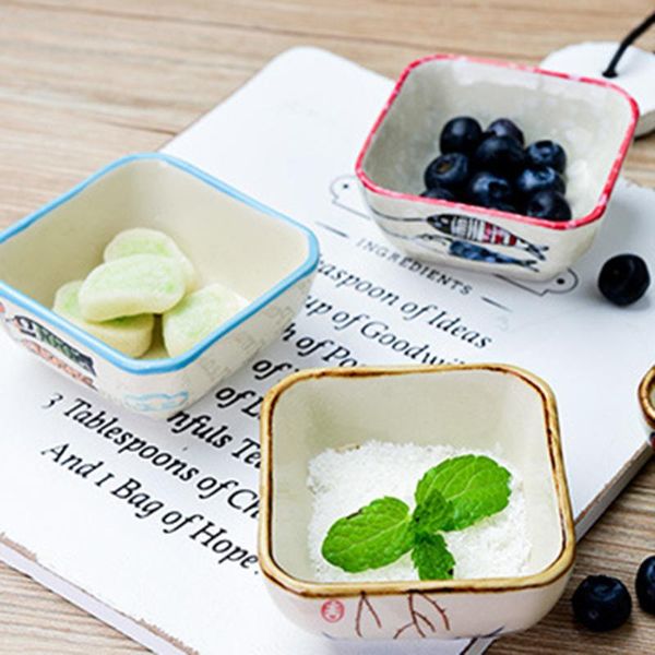 

dishes & plates 2pcs japanese style ceramic sauce snack fruit dessert plate square dipping bowls appetizer (random pattern)