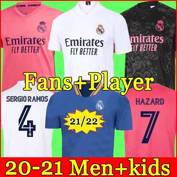 

madrid jerseys real 20 21 soccer jersey hazard sergio ramos benzema vinicius camiseta football shirt uniforms men + kids kit 2021, Black