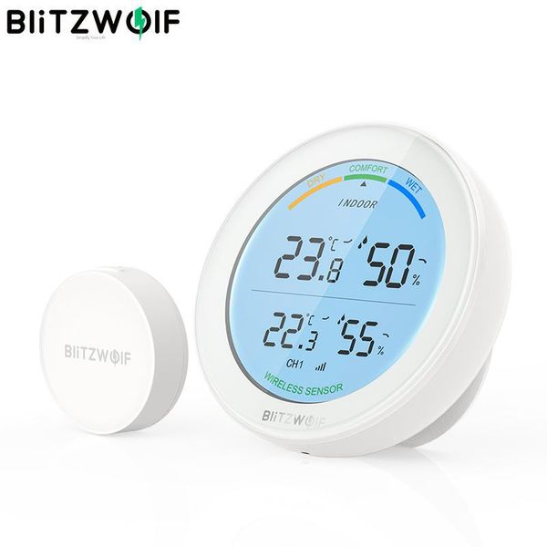 

smart home control blitzwolf bw-ws01 433mhz wireless temperature and humidity monitor weather station white backlight display air comfort in