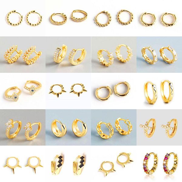 

hoop & huggie inzareal 925 sterling silver zircon earrings for charming women party fine jewelry minimalist bohemian accessories, Golden;silver