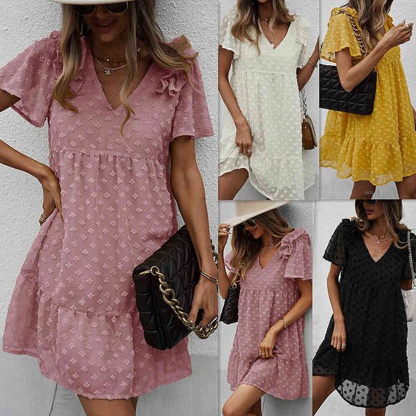 

casual dresses independently developed digned v-neck temperament dresses 2022 spring and summer wool ball a-line skirt female, Black;gray
