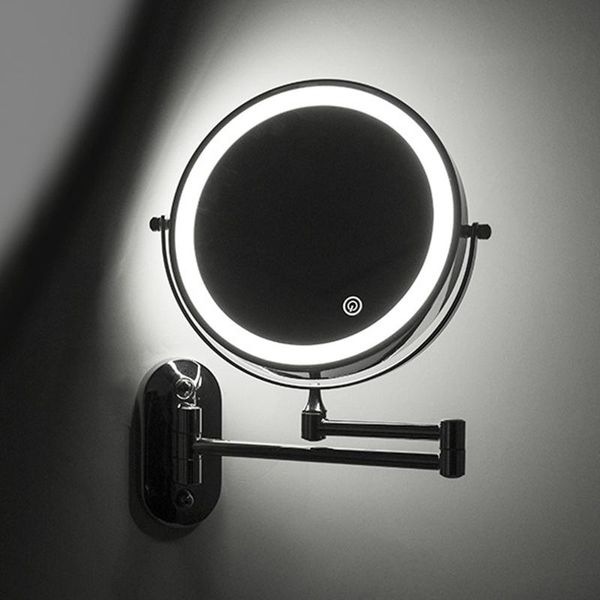 

8" magnifying led light makeup mirror 10x magnification foldable touch screen bathroom shaving wall mounted illuminated bath accessory