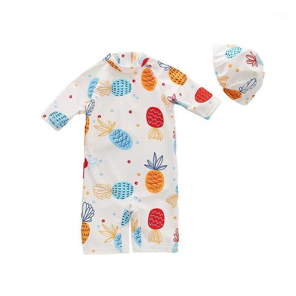 

toddler baby boy swimsuit bathing suit+hat cartoon print half sleeve zipper romper swimming beach clothes 2-8y, Black