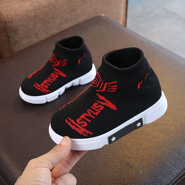 

childrens socks shoes 2021 spring and autumn fashion casual shoes korean boys and girls knitted single shoes, Black;red
