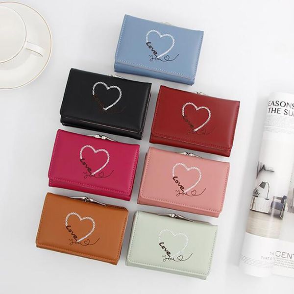 

wallets 2021 fashion love heart-shaped embroidered letters pattern simple small wallet womens multifunctional, Red;black
