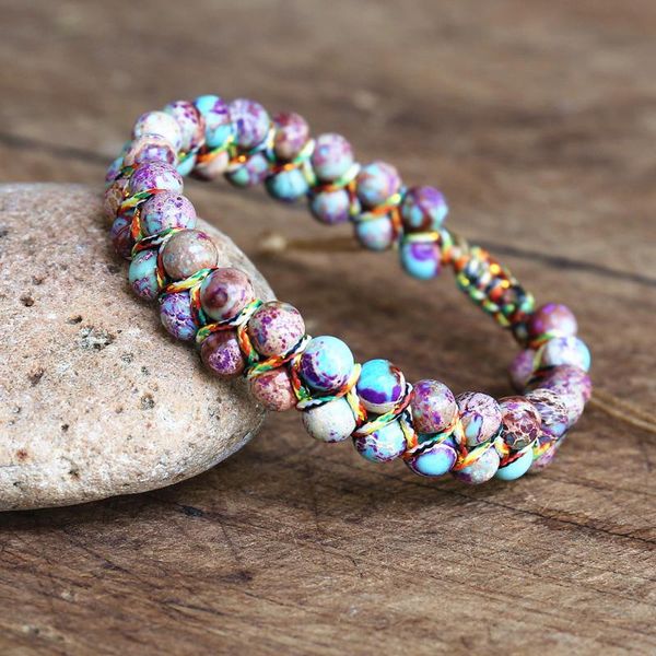 

charm bracelets handmade natural stone braided bracelet double layer imperial beaded bohemia friendship strand women jewelry, Golden;silver