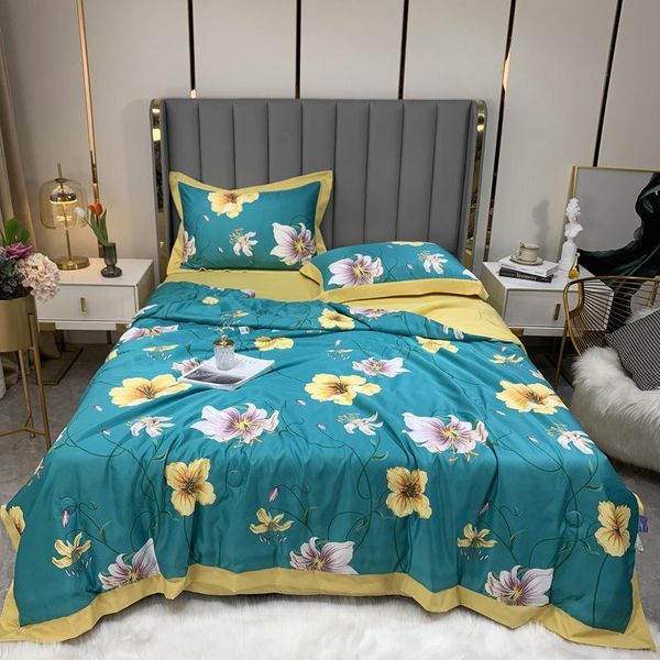 

comforters & sets floral print tencel summer cool quilt super soft quilted bed throw blanket washable bedding air-conditioning comforter