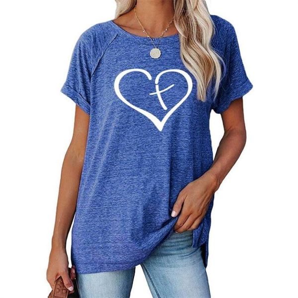 

heart hope faith love blessed cross printing t-shirts women clothes summer graphic tee aesthetic shirts loose camiseta women's t-shirt, White