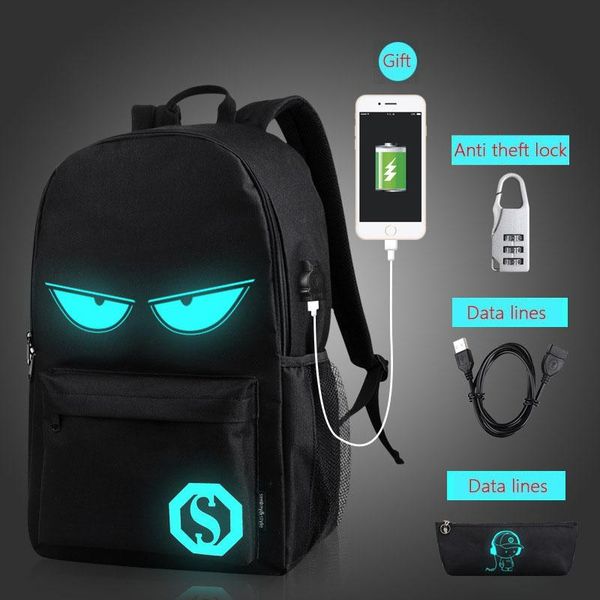 

backpack luminous fashion backpacks student animation school bags for boy girl teenager usb charge computer anti-theft lapback pack