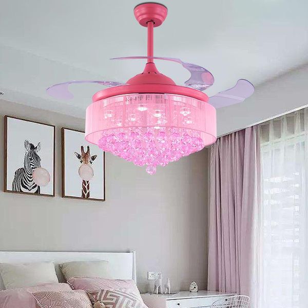 

electric fans 100% crystal ceiling fan decorative silver body retractable blades light living room led dining