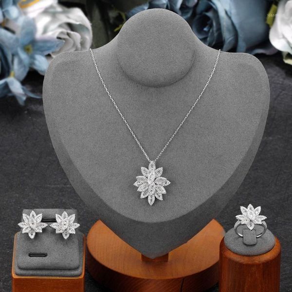 

earrings & necklace selling saudi arabia bridal jewelry set cubic zirconia luxury trendy wedding ring earring women accessories quality, Silver