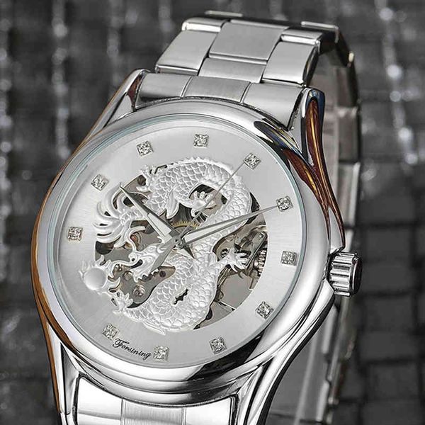 

furnishing luxury fire men automatic mechanical watches gold dragon skeleton gentlemen casual gifts, Slivery;brown