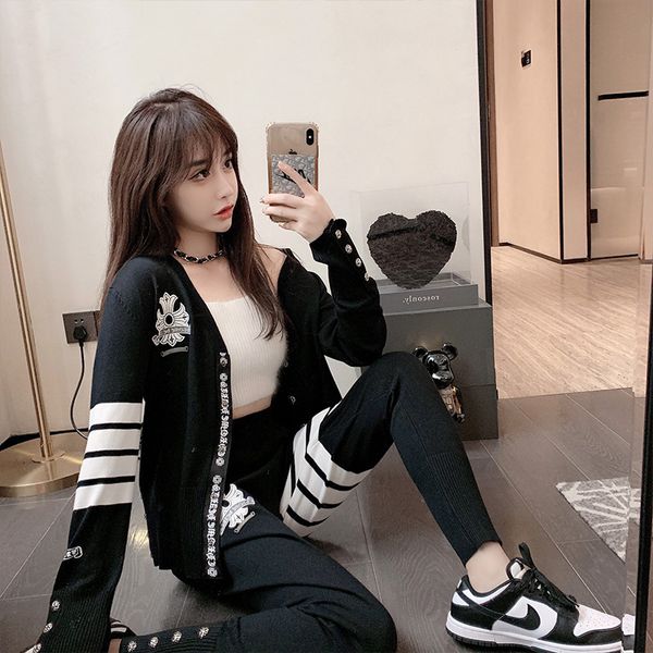 

tb stripe knitted guard pants women's 2021 spring and autumn new four bar high waist slim nine point harlan sports leggings, White;black