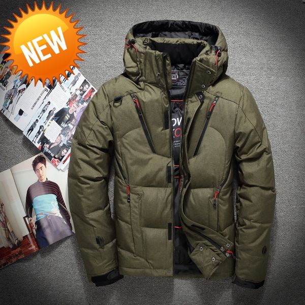

2019 snow overcoat men windbreaker thick warm 90% white duck down jacket stand collar hooded winter degree, Black