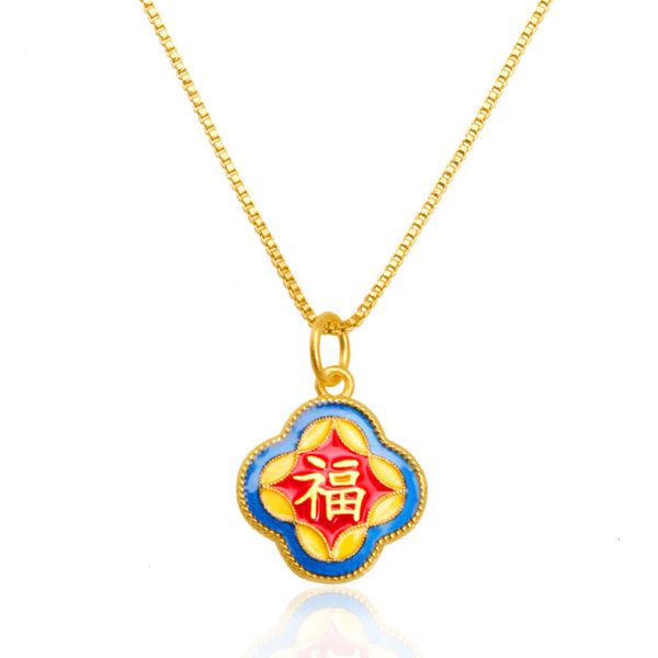 

guofeng ancient fasha gold pendant guochao four leaf clover lucky word diy exquisite handicraft pendant, Black