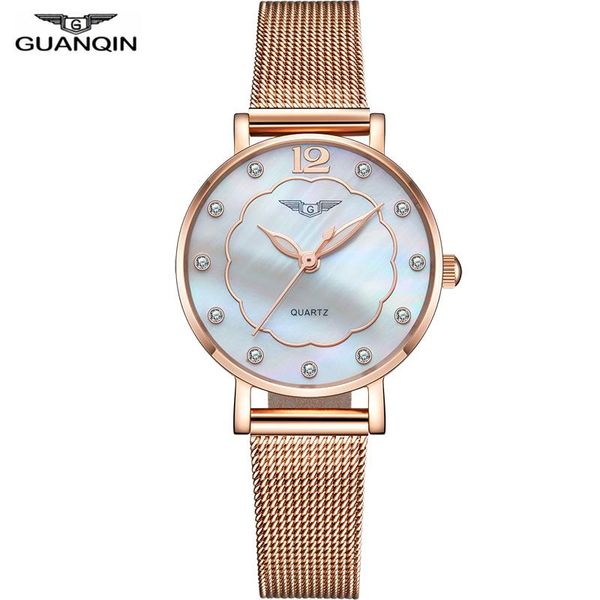 

wristwatches guanqin 2021 watch women business ladies full stainless steel shell dress waterproof zegarek damsk, Slivery;brown