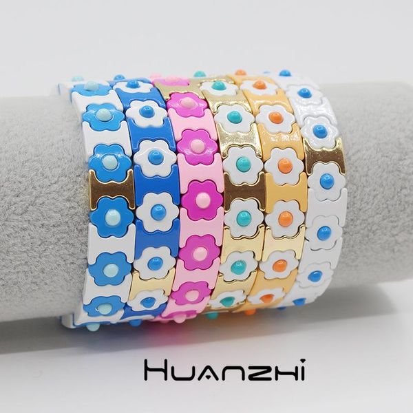 

beaded, strands punk boho bracelet enamel alloy rainbow hit color flower metal for women couple friends jewelry huanzhi 2021, Black