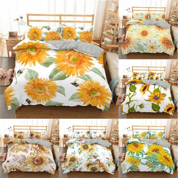 

bedding sets 3d sunflower printed bed cover set king  single double size bedroom decorative duvet home textiles