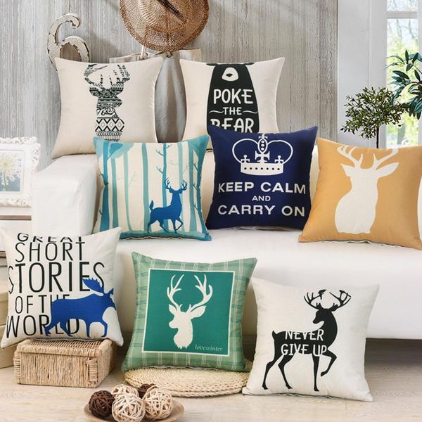 

45x45cm xmas deer printed cushion cover cotton linen sofa car lumbar decoration for home throw pillowcase cushion/decorative pillow