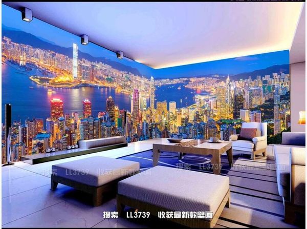 Papéis de parede 3d papel de parede personalizado po hong kong cidade moderna edifício sala de estar decoração de casa murais de parede para paredes 3 d