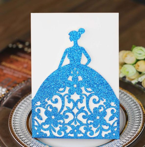 

greeting cards laser cut glitters paper princess birthday invitations card,girl wedding invitation card