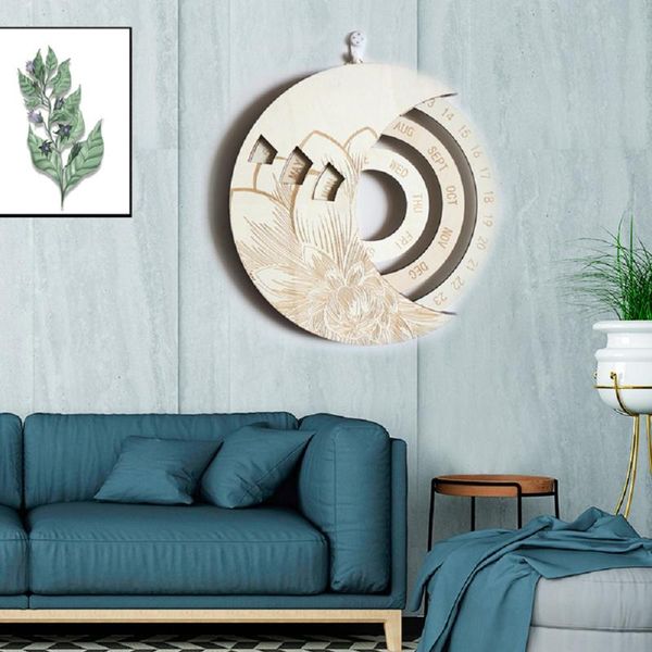 

wooden calendar floral print rotatable permanent decorative ornaments for living room bedroom home decor wall clocks