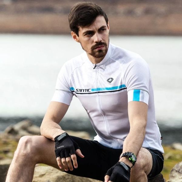 

racing jackets santic men cycling jerseys pro fit antislip sleeve cuff road bike mtb short clothings asian sizewm0c02162, Black;red