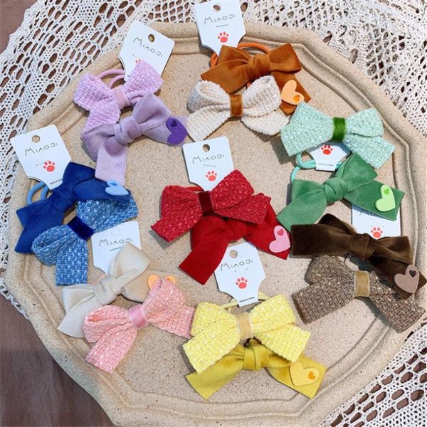

hair accessories 10set/lot children girls bow ties rope elastic bands princess pigtail holder kids, Slivery;white